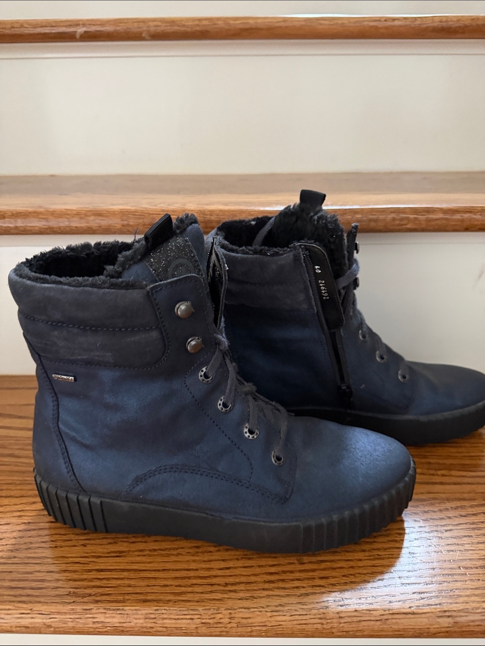 Women's ROMIKA Metallic Navy Faux-Fur Lined Ankle Boots